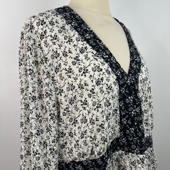 Madewell Women's Peplum Blouse Black and White Ditsy Floral Print Airy Size XL - Picture 6 of 16